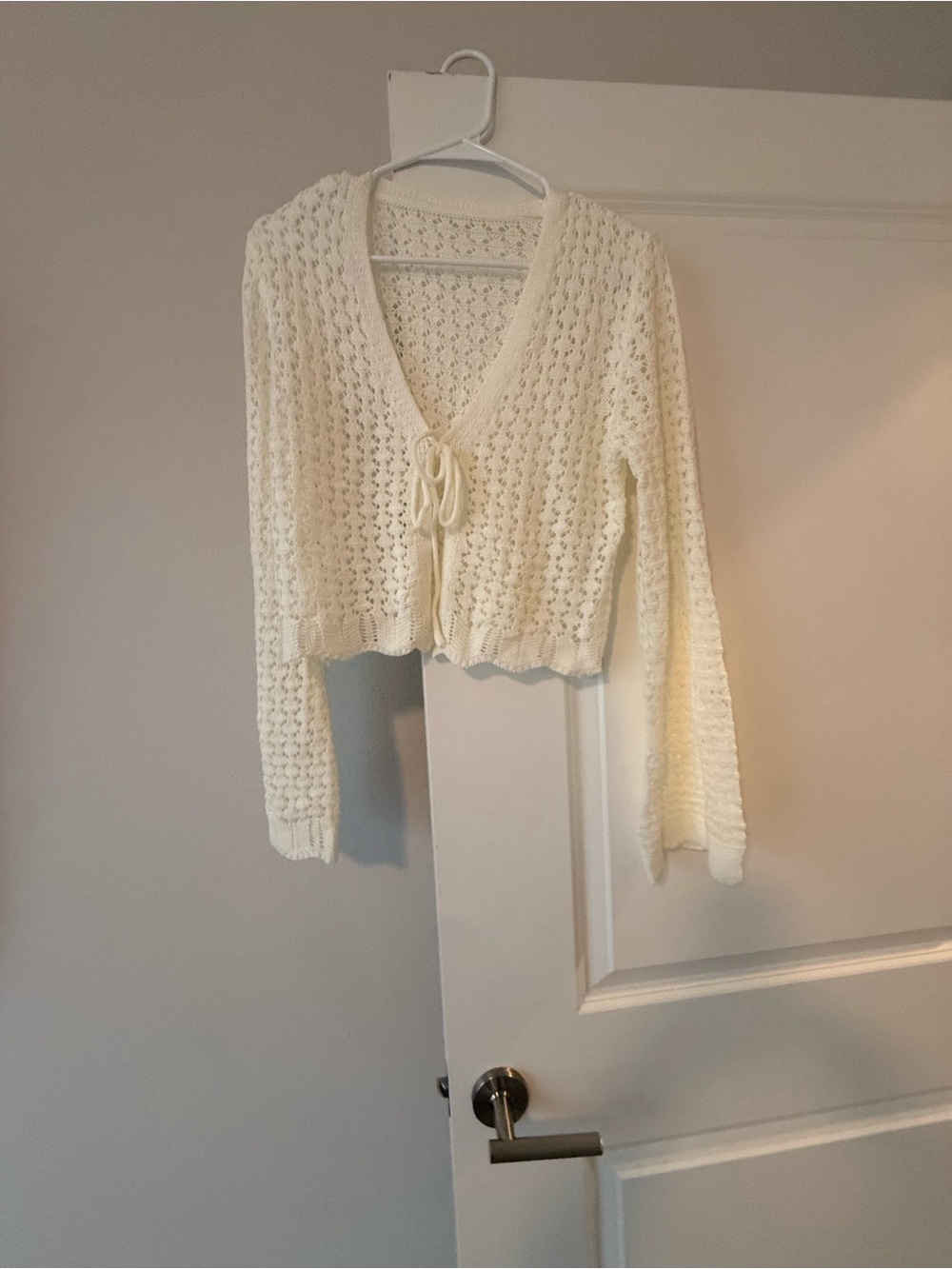 Cream Open-Knit Tie-Front Women’s Sweater Cardigan